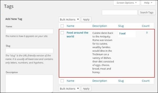 WordPress Add Tags